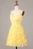 Załaduj obraz do przeglądarki galerii, Linia Cienkich Ramiączkach Żółta Sukienki Koktajlowe z Aplikacjami