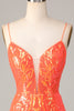Załaduj obraz do przeglądarki galerii, Cienkich Ramiączkach Pomarańczowa Sukienki Na Impreze z Cekinami