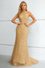 Załaduj obraz do przeglądarki galerii, Złoty Długie Syrenka Sukienka Na Studniówke Z Dekolt Halter