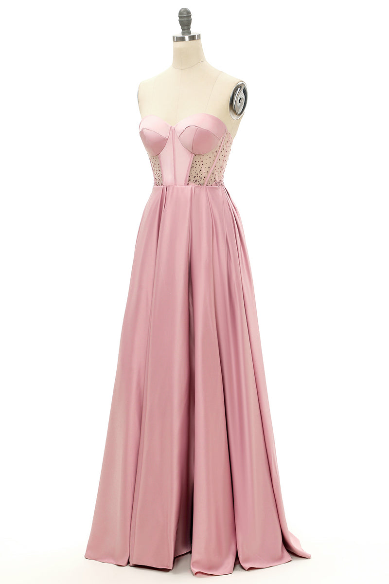 Załaduj obraz do przeglądarki galerii, Różowa Długa Sukienka Na Studniówkę z Koralikami
