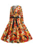 Załaduj obraz do przeglądarki galerii, Pomarańczowy Druk Latarni Sukienka Vintage Lata 50 z Rękawami
