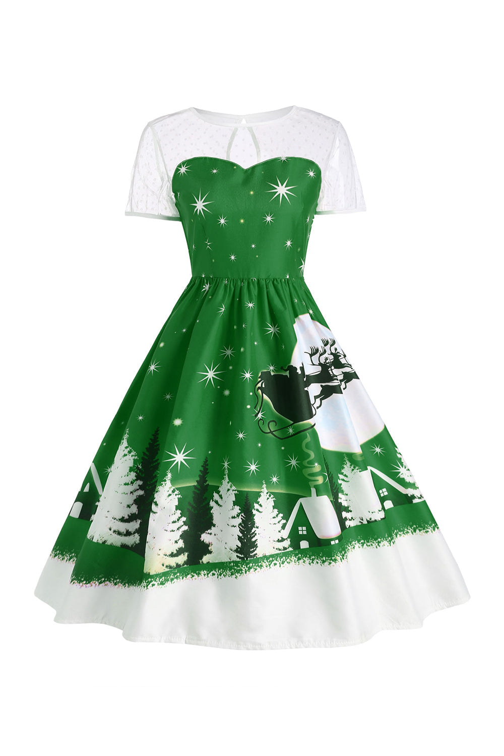 Zielone Krótki Rękaw Sukienka Świąteczna Lata 50