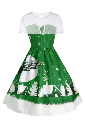 Zielone Krótki Rękaw Sukienka Świąteczna Lata 50