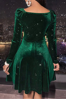 Dekolt V Zielona Aksamitna Sukienka Świąteczna
