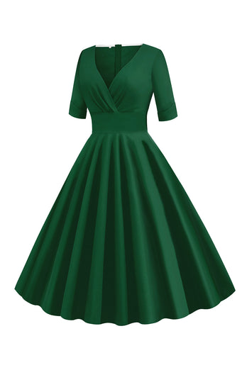 Zielony dekolt w serek z krótkim rękawem 1950s Swing Dress