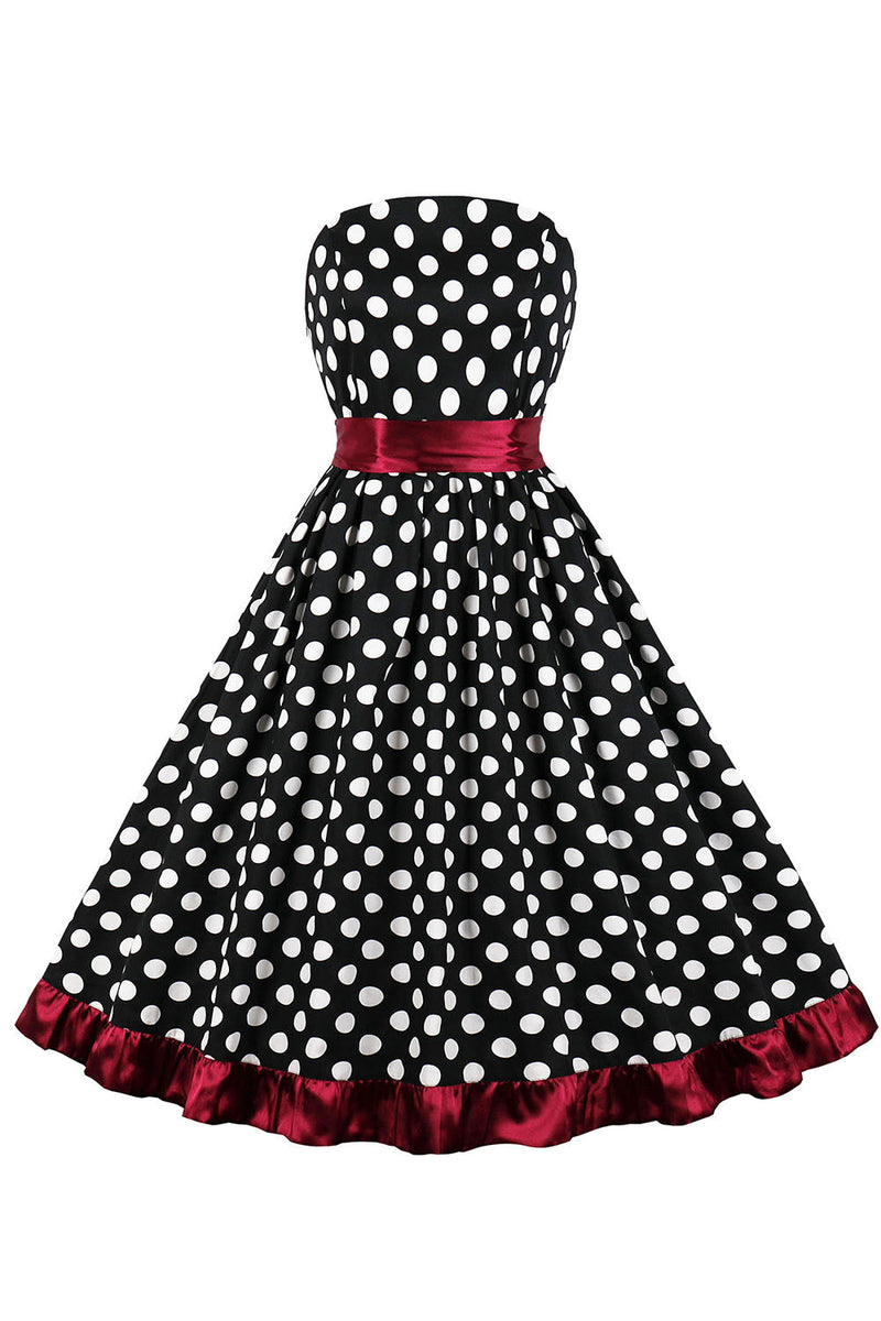 Załaduj obraz do przeglądarki galerii, Czarna sukienka bez ramiączek w paski w paski z 1950 roku z marszczeniami
