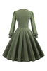 Załaduj obraz do przeglądarki galerii, Zielony dekolt w serek z długim rękawem Vintage Swing Dress