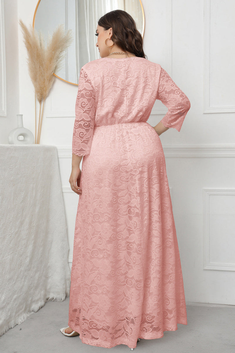 Załaduj obraz do przeglądarki galerii, Plus Size V-Neck Lace Pink Mother Of The Bride Dress