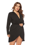 Plus Size Black Wrap V-Neck Sukienka imprezowa