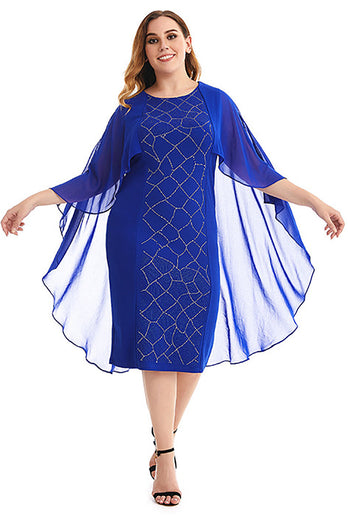 Plus size Royal Blue Matka Panny Młodej Sukienka z peleryną