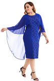 Plus size Royal Blue Matka Panny Młodej Sukienka z peleryną