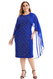 Plus size Royal Blue Matka Panny Młodej Sukienka z peleryną