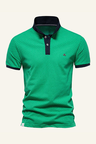 Klasyczna Zielona Męska Koszulka Polo W Kropki O Regularnym Kroju Z Kołnierzykiem
