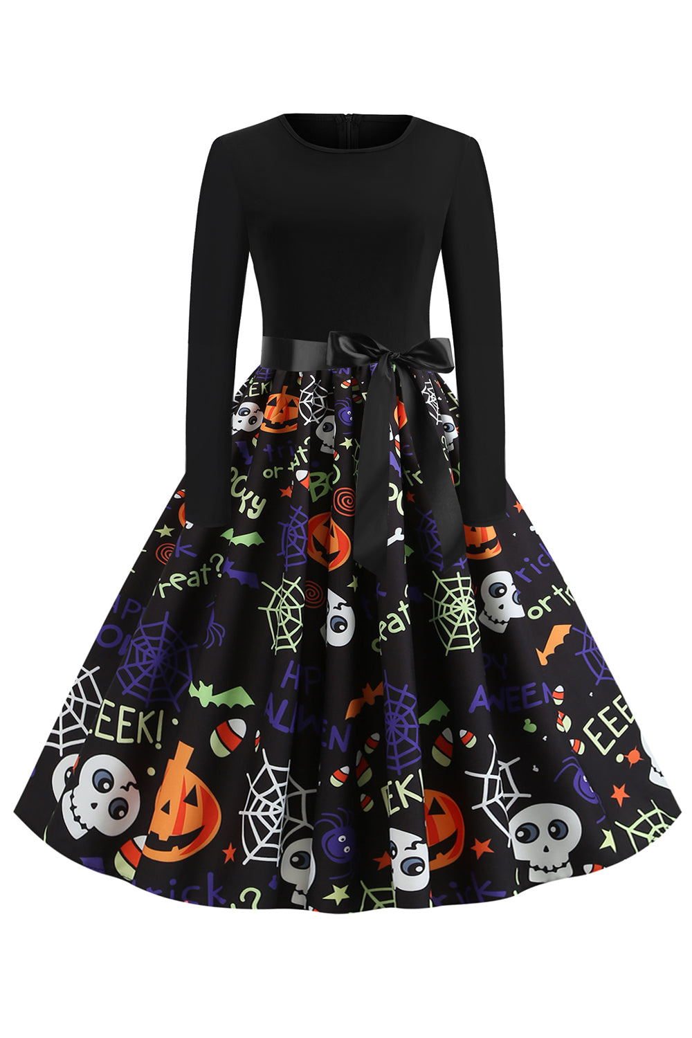 Halloween Print Sukienka Vintage z długim rękawem