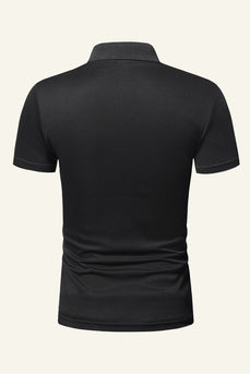 Czarna Koszulki Polo Męskie z Krótki Rękaw