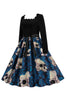 Załaduj obraz do przeglądarki galerii, Halloween Blue Print Długa sukienka z długim rękawem Vintage