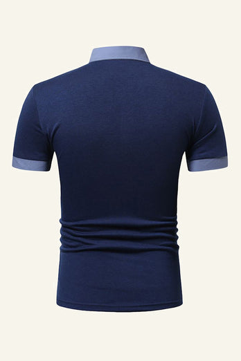 Niebieska Przycisk Koszulki Polo Męskie z Krótki Rękaw