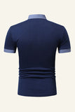 Niebieska Przycisk Koszulki Polo Męskie z Krótki Rękaw