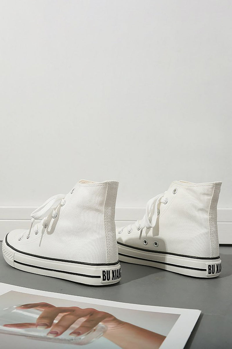 Załaduj obraz do przeglądarki galerii, High Top White Lace Up Casual Canvas Sneakers