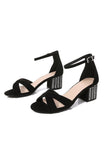 Black Cross Ankle Strappy Grube sandały na obcasie