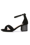 Black Cross Ankle Strappy Grube sandały na obcasie