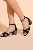 Black Cross Ankle Strappy Grube sandały na obcasie