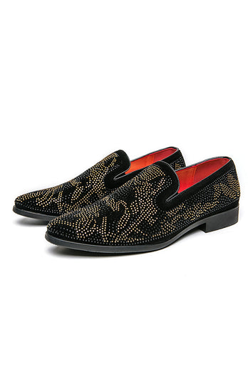 Czarne wsuwane męskie buty z koralików