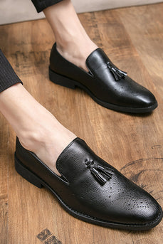 Czarne skórzane buty męskie z frędzlami
