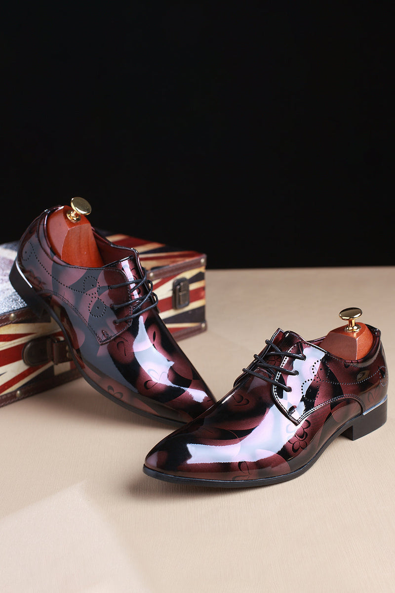 Załaduj obraz do przeglądarki galerii, Brązowe żakardowe męskie skórzane buty imprezowe
