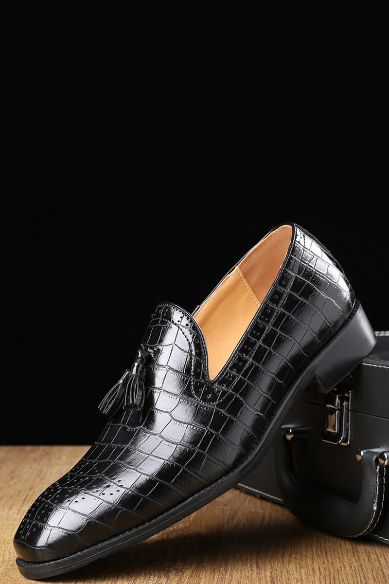Załaduj obraz do przeglądarki galerii, Czarne wsuwane męskie buty imprezowe z frędzlami