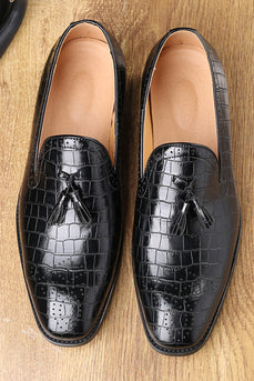 Czarne wsuwane męskie buty imprezowe z frędzlami