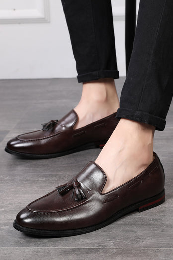 Czarne skórzane buty męskie z frędzlami