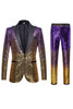 Załaduj obraz do przeglądarki galerii, Ombre Cekiny Fioletowe męskie 2-częściowe Slim Fit Notched Lapel Homecoming Suits