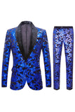 Czerwone cekiny Floral Pattern Męskie garnitury 2 sztuki