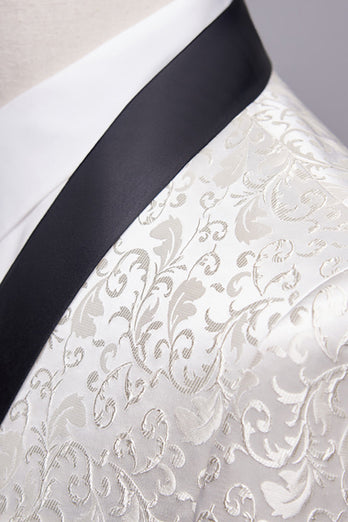 Biały szal Lapel Żakardowy Bal Męskie 2-częściowe garnitury
