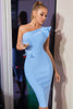 Załaduj obraz do przeglądarki galerii, Sky Blue One Shoulder Bodycon Cocktail Dress