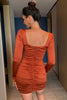 Załaduj obraz do przeglądarki galerii, Pomarańczowa sukienka koktajlowa z długim rękawem z falbanami