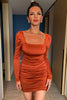 Załaduj obraz do przeglądarki galerii, Pomarańczowa sukienka koktajlowa z długim rękawem z falbanami