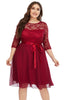 Załaduj obraz do przeglądarki galerii, Burgundia Sukienki Koronkowe Plus Size z Rekawem