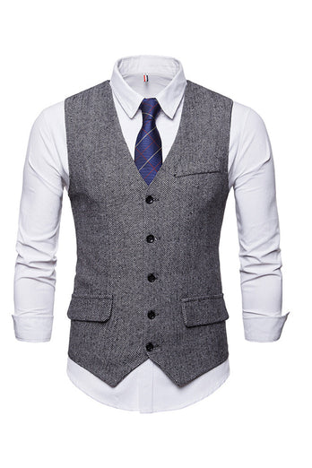 Jednorzędowe kamizelki w serek w serek Black Men's Suit Vests