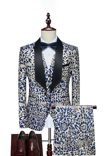 Royal Blue Leopard Printed 3-częściowe garnitury męskie