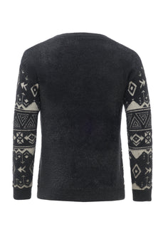 Bluza męska ze wzorem Black Crew Neck Knitted Men
