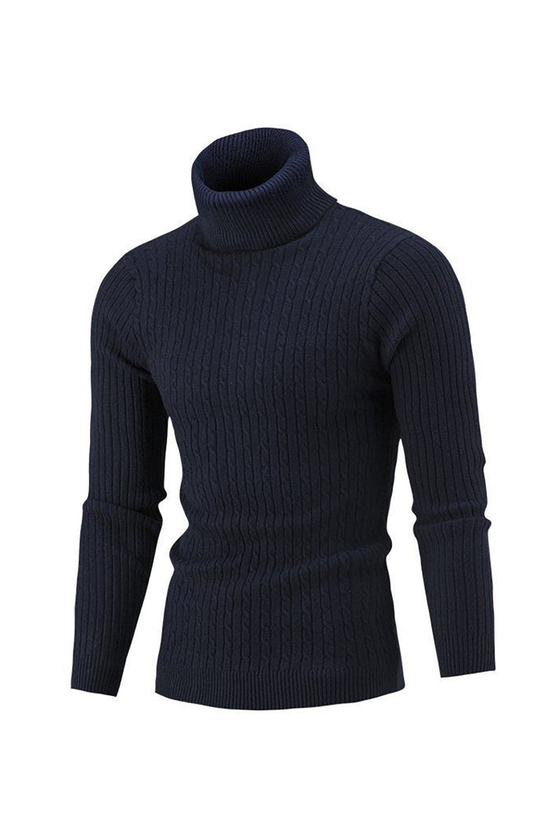 Załaduj obraz do przeglądarki galerii, Granatowe męskie Slim Fit Turtleneck Casual Twisted Dzianinowe swetry