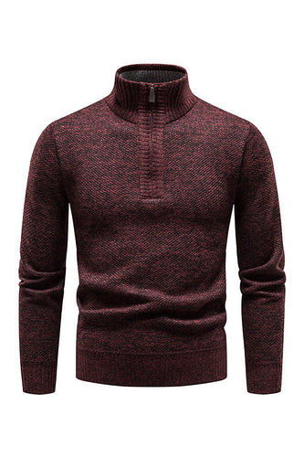 Burgundy Męski sweter z kołnierzem na co dzień