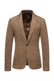 Khaki Tweed One Button Notched Lapel Męska marynarka