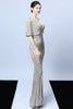 Załaduj obraz do przeglądarki galerii, Syrena V Dekolt Ciemnozielone Cekiny Długa sukienka na studniówkę z krótkim rękawem