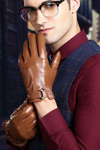 Czarne Skórzane Rękawiczki Zimowe Dla Mężczyzn