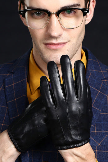 Czarne Skórzane Rękawiczki Zimowe Dla Mężczyzn