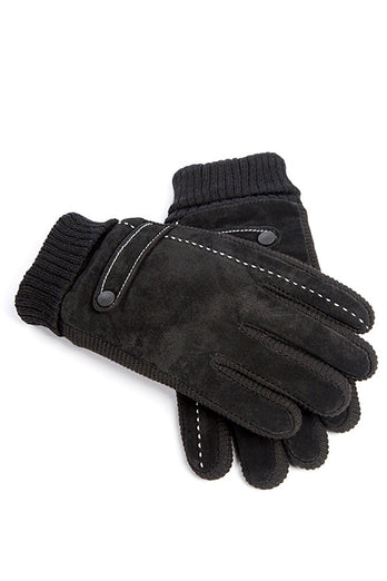 Czarne Rękawiczki Polarowe Ze Świńskiej Skóry Dla Mężczyzn