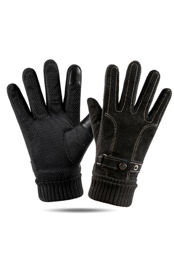 Brązowe rękawice zimowe dla mężczyzn ze świńskiej skóry